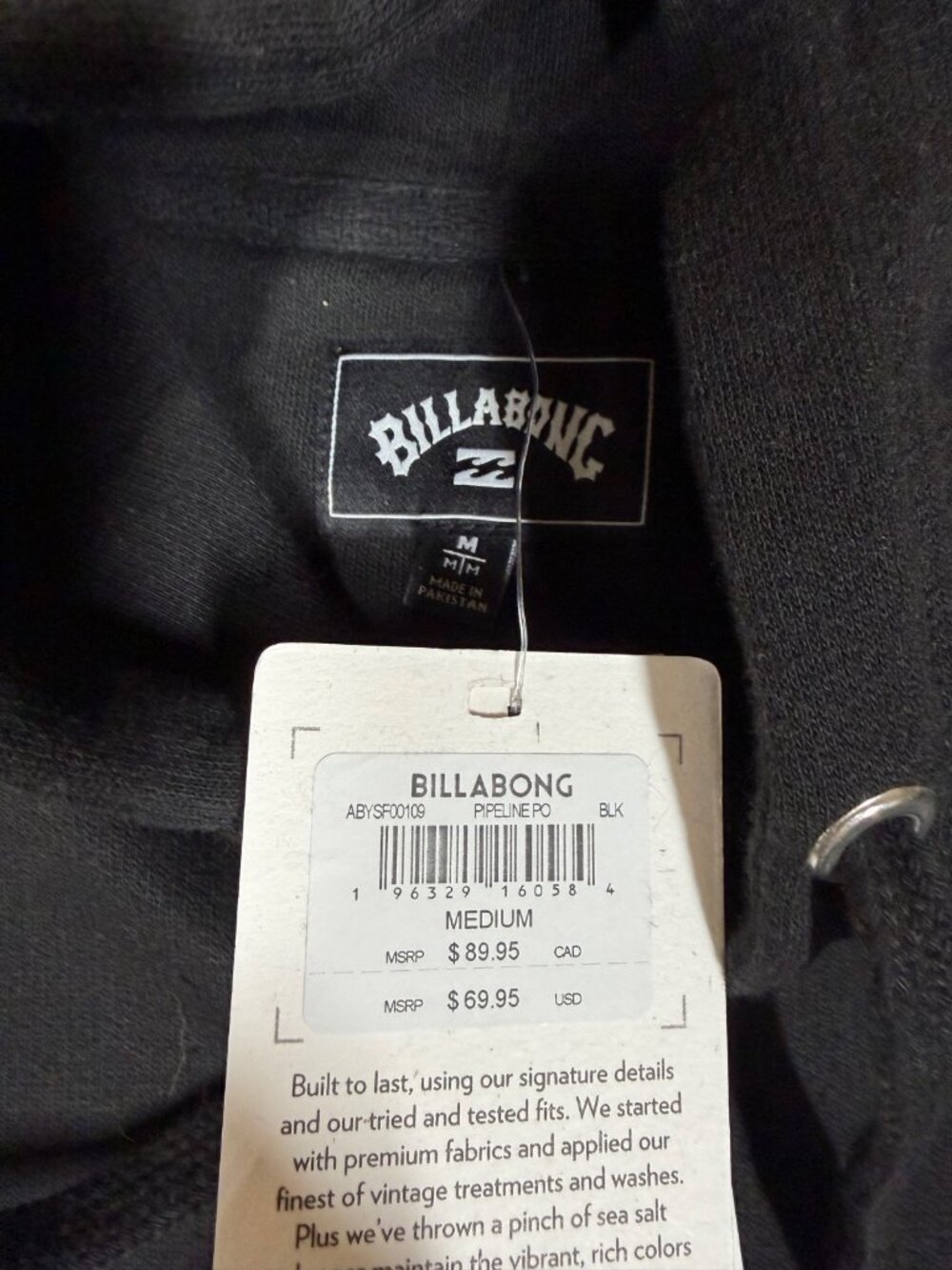 Billabong Pipeline Hawaii Hoodie Mens M Black Surf Graphic Pullover NWT - Picture 7 of 12